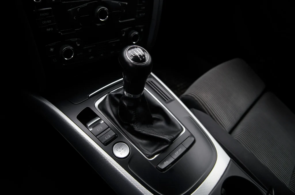 Car interior with manual transmission shifter
